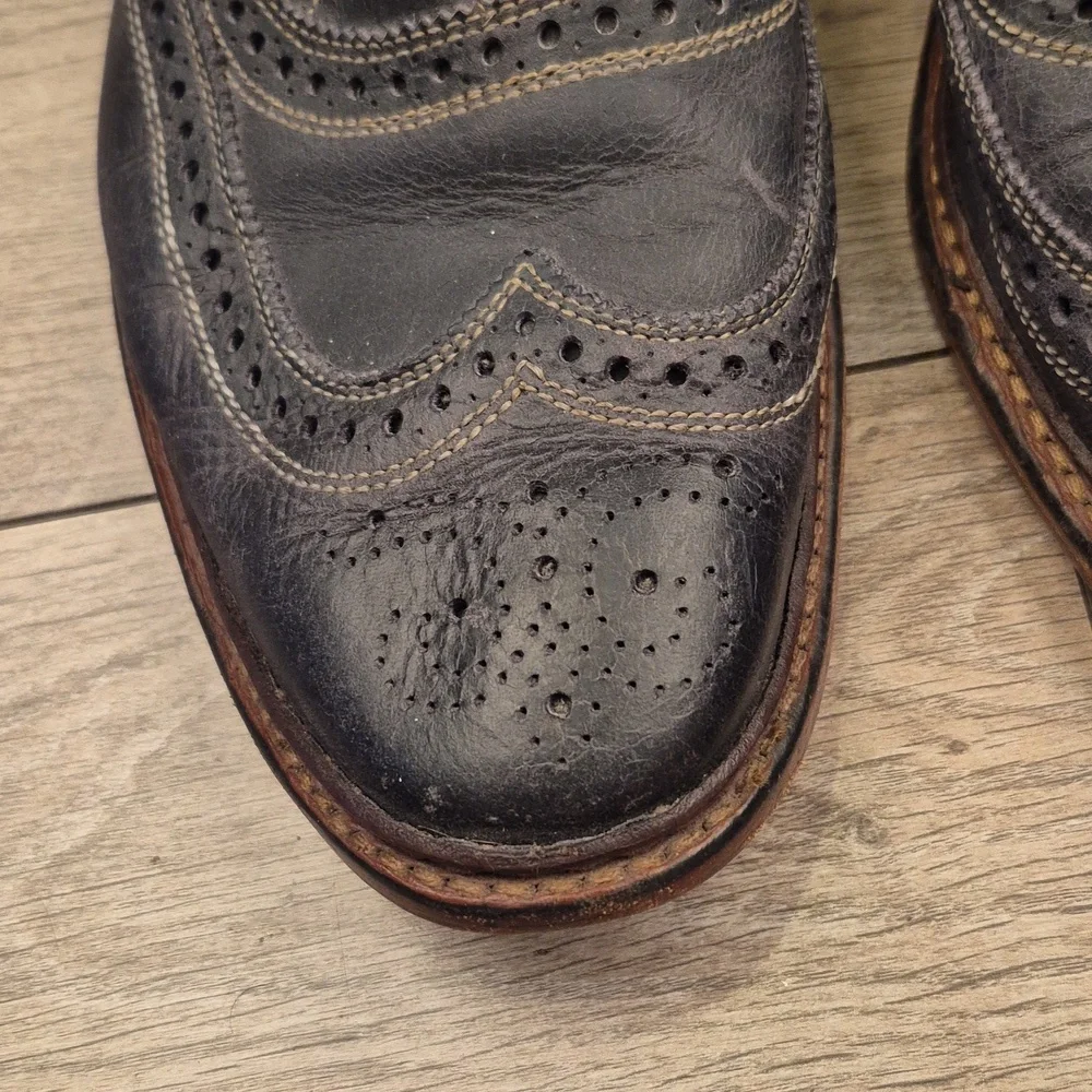 ALLEN EDMONDS Neumok Dark Blue Grey Leather Sz‎ 12 D Mens Wing Tip Oxfords Shoes